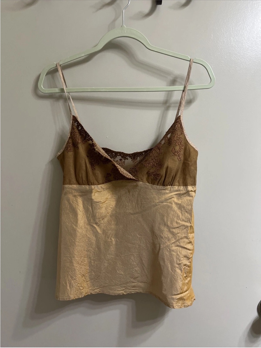 Two-Tone Satin Lace Trim Cami in Gold and Brown